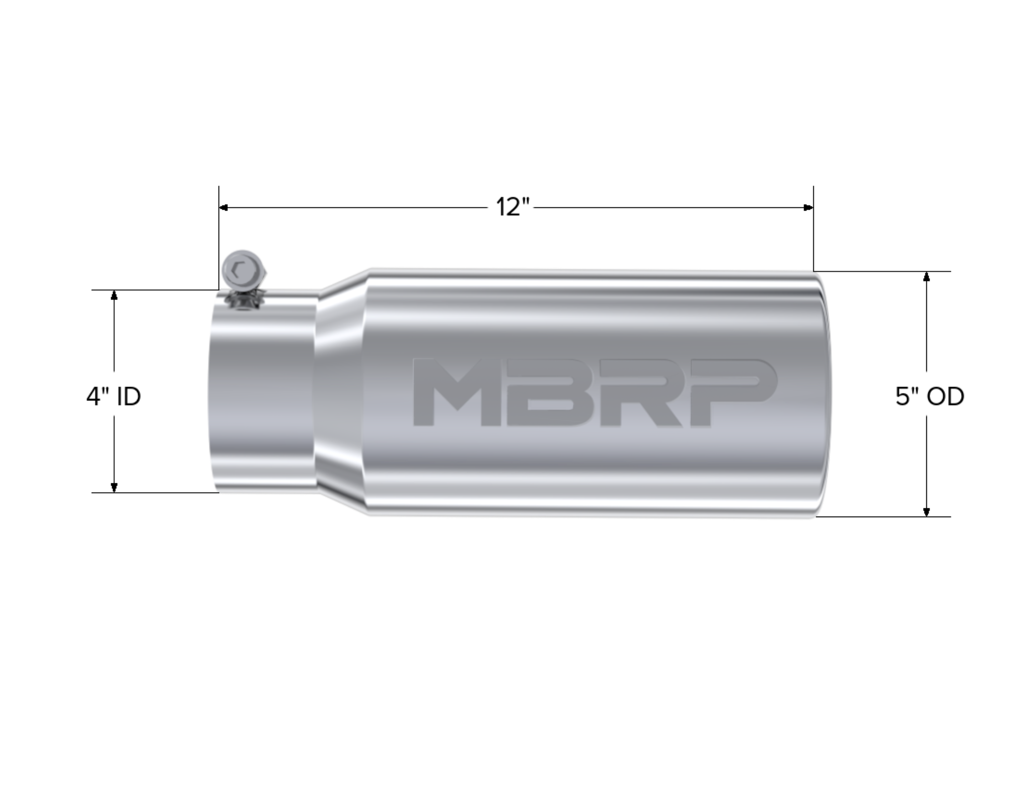 MBRP Exhaust Tip; 5in. O.D. Rolled Straight 4in. Inlet 12in. Length; T304