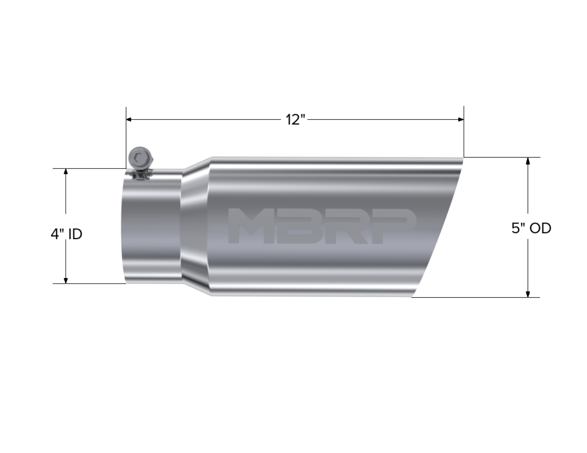 MBRP Exhaust Tip; 5in. O.D. Angled Single Walled 4in. Inlet 12in. Length; T304