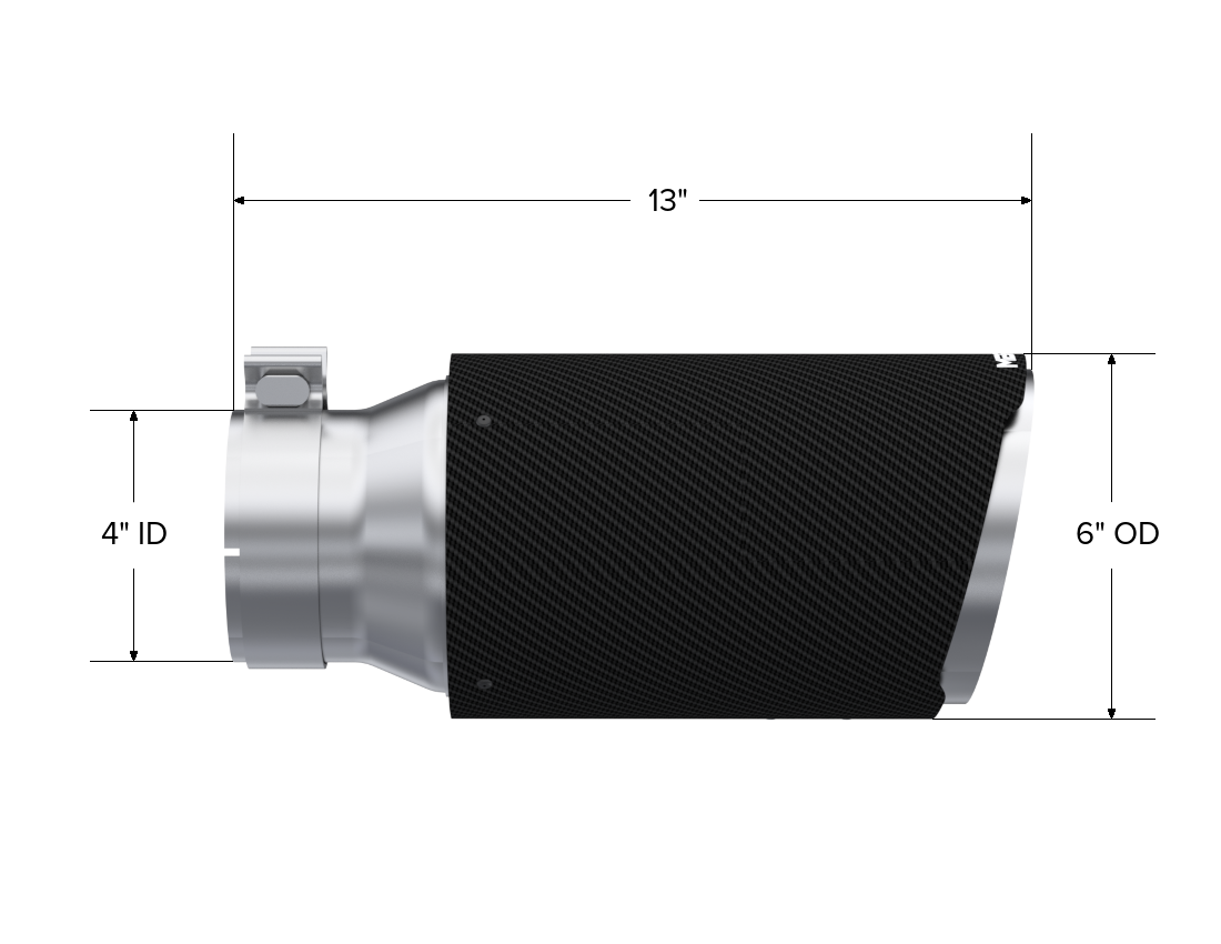 MBRP Exhaust Tip; 6in. O.D. Dual Walled Angled Cut End 4in. Inlet 12in. Length; T304 CF