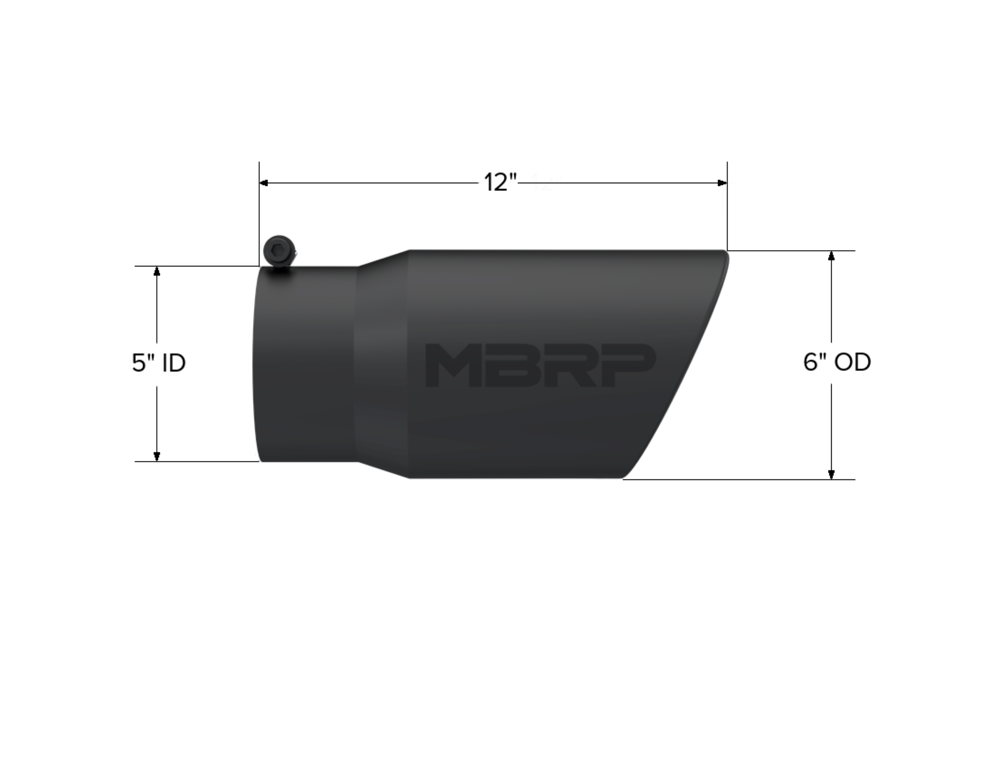 MBRP Exhaust Tip; 6in. O.D. Angled Rolled End 5in. Inlet 12in. Length; Black Coated