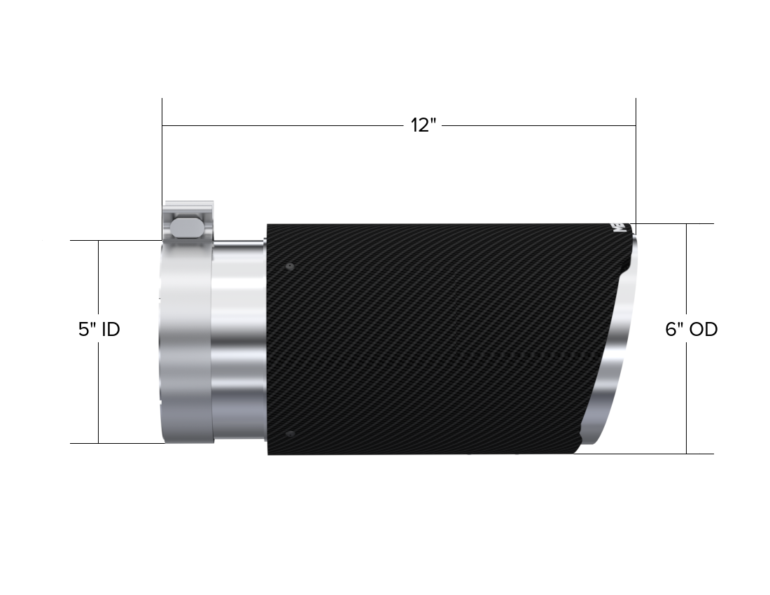 MBRP Exhaust Tip; 6in. O.D. Dual Walled Angled Cut End 5in. Inlet 12in. Length; T304 CF