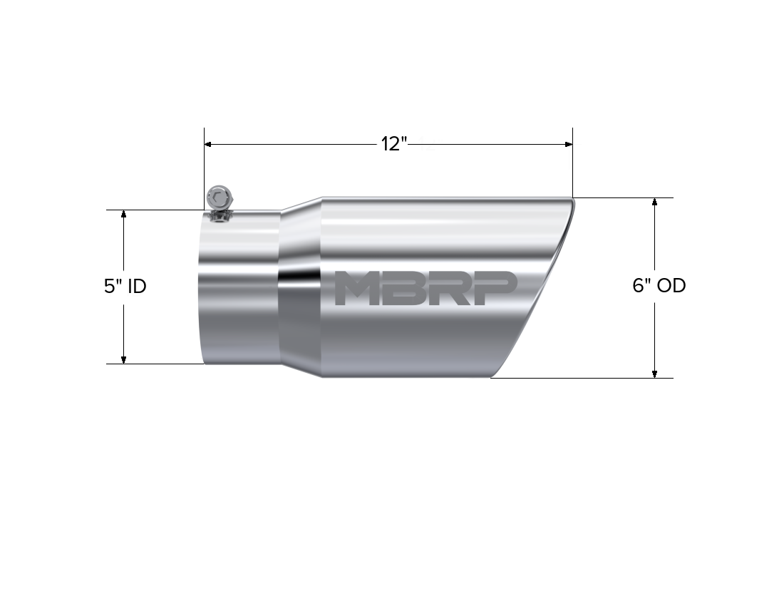 MBRP Exhaust Tip; 6in. O.D. Angled Rolled End 5in. Inlet 12in. Length; T304