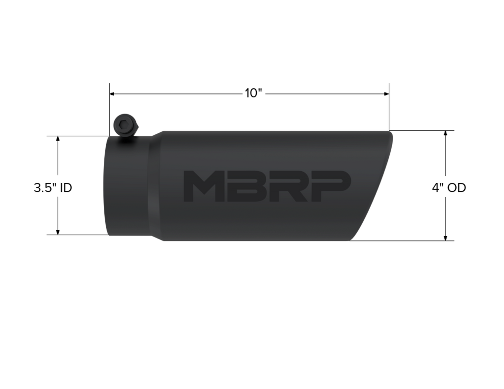 MBRP Exhaust Tip; 4in. O.D. Angled Rolled End 3in. Inlet 10in. Length-Black Coated
