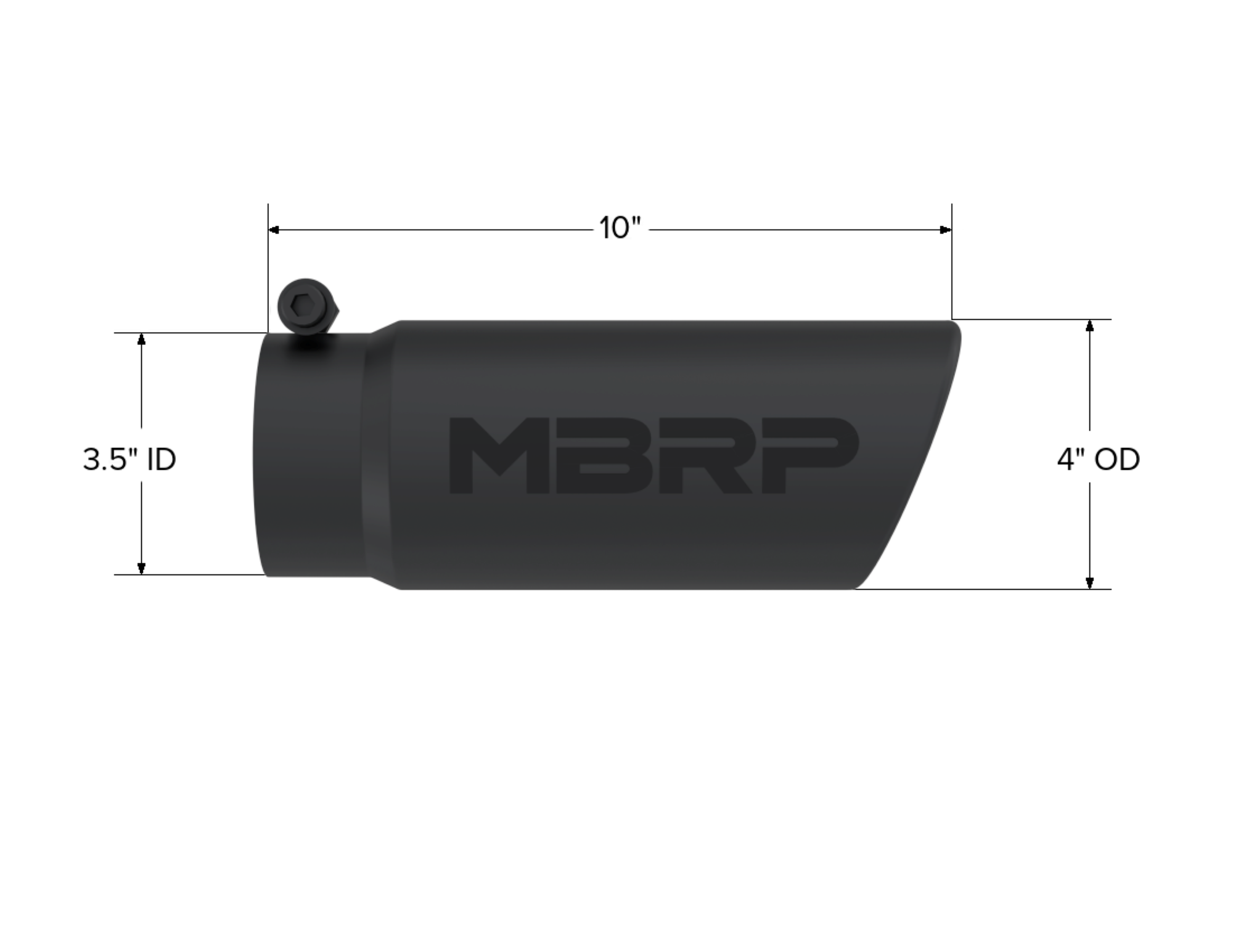 MBRP Exhaust Tip; 4in. O.D. Angled Rolled End 3in. Inlet 10in. Length-Black Coated
