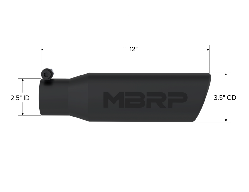 MBRP Exhaust Tip; 3in. O.D. Angled Rolled End 2in. Inlet 12in. Length-Black Coated