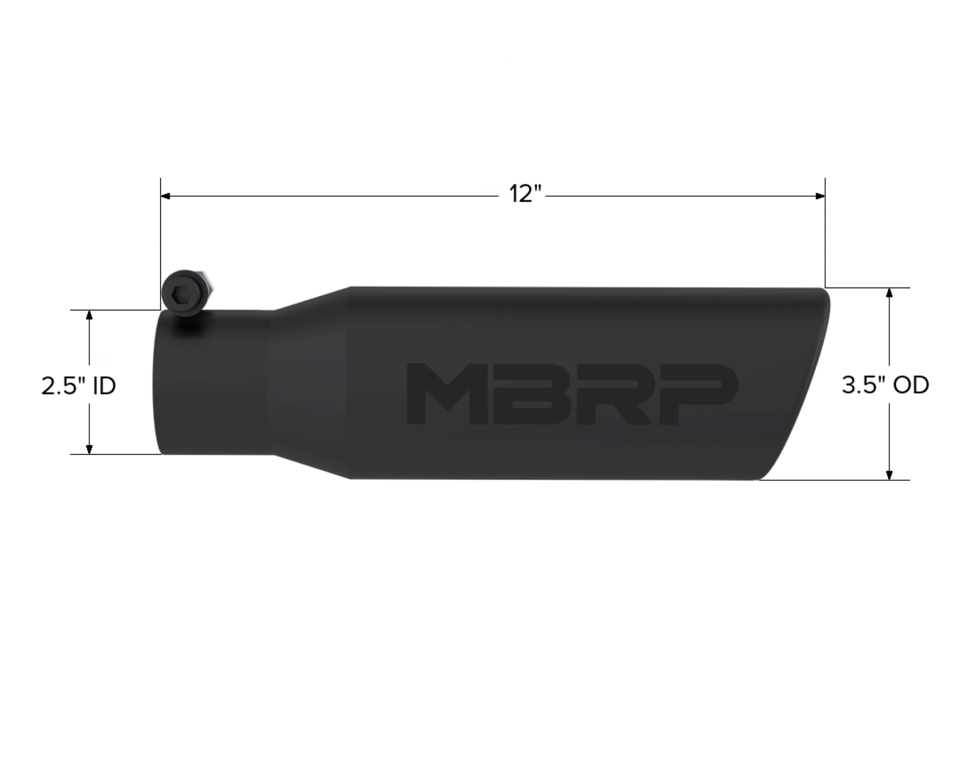 MBRP Exhaust Tip; 3in. O.D. Angled Rolled End 2in. Inlet 12in. Length-Black Coated