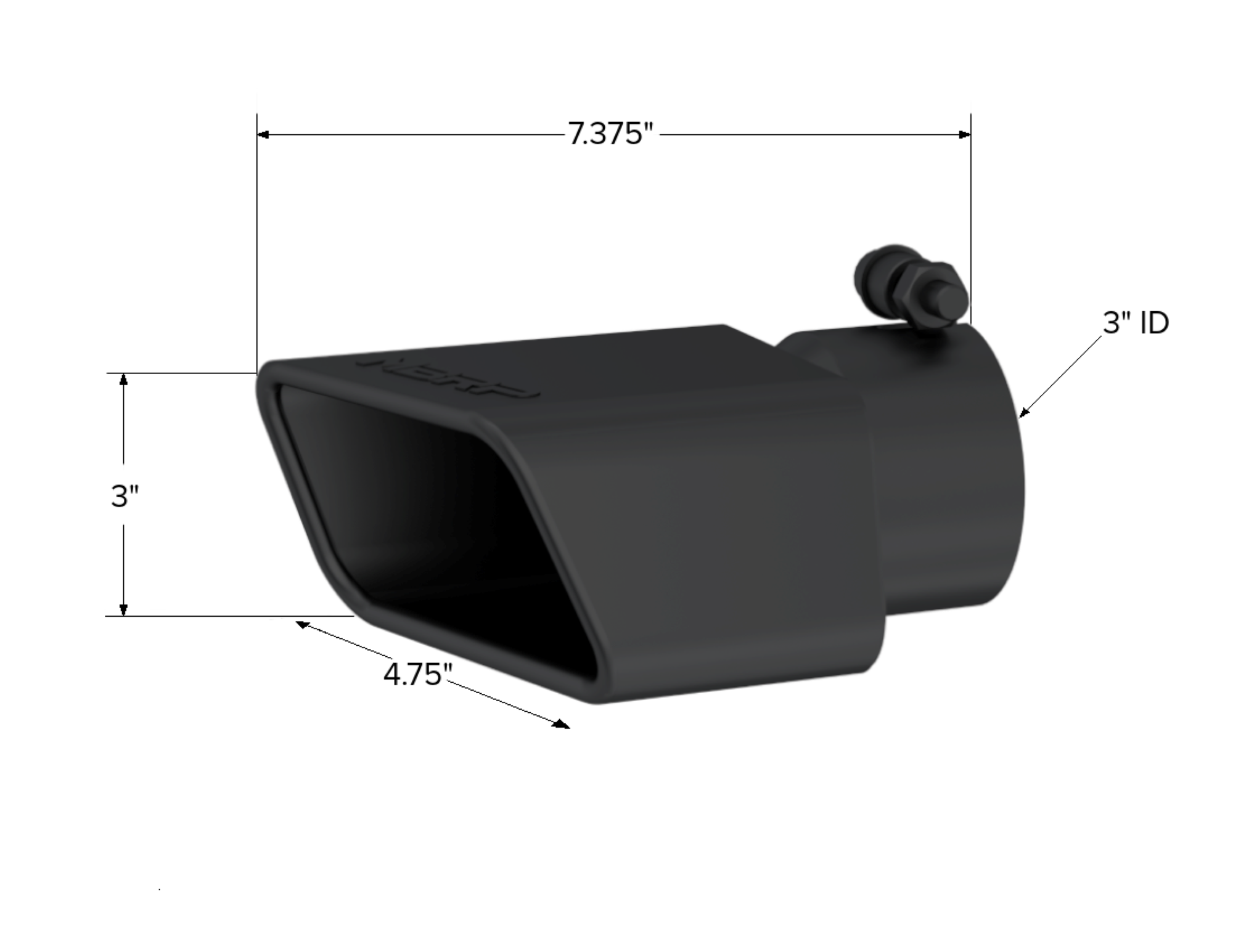 MBRP Exhaust Tip; 3in OD Inlet; Rectangle Angle Cut; Black