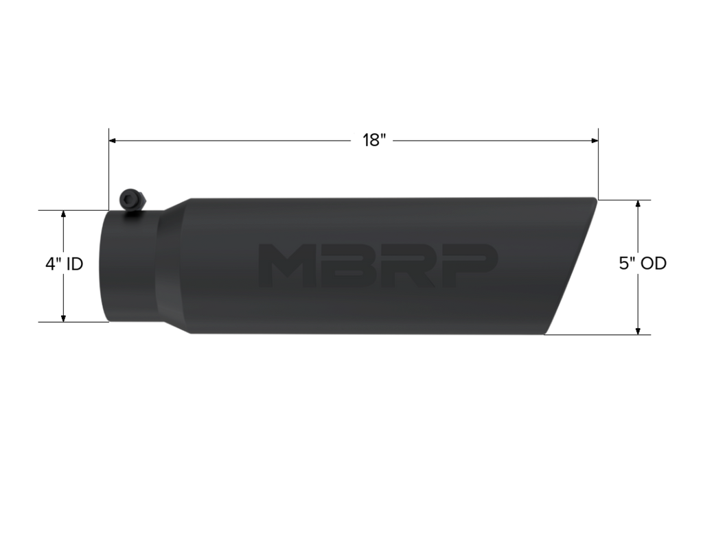 MBRP Exhaust Tip; 5in. O.D.; Angled Rolled End; 4in. Inlet 18in. In Length; Black Coated