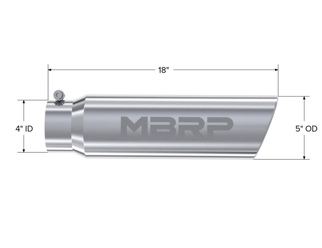MBRP Exhaust Tip; 5in. O.D.; Angled Rolled End; 4in. Inlet 18in. In Length; T304