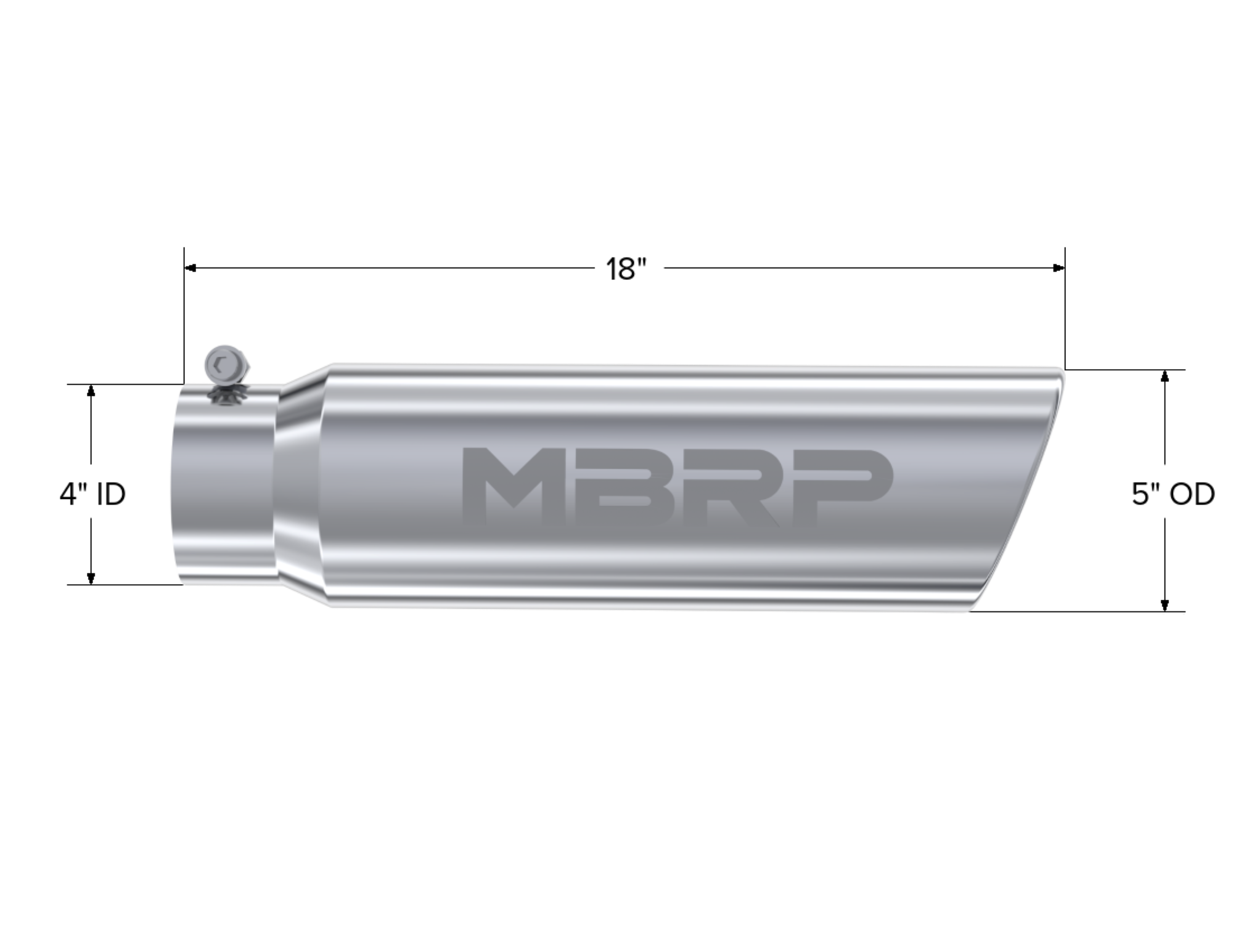MBRP Exhaust Tip; 5in. O.D.; Angled Rolled End; 4in. Inlet 18in. In Length; T304