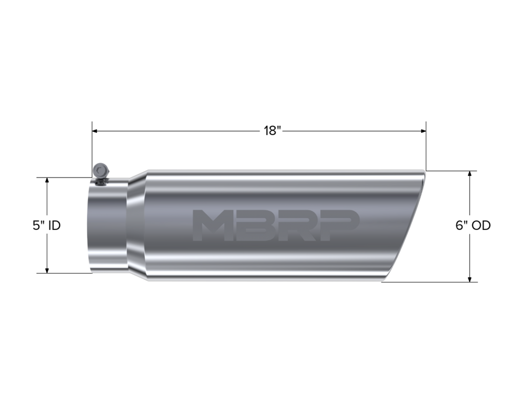 MBRP Exhaust Tip; 6in. O.D.; Angled Rolled End; 5in. Inlet 18in. In Length; T304