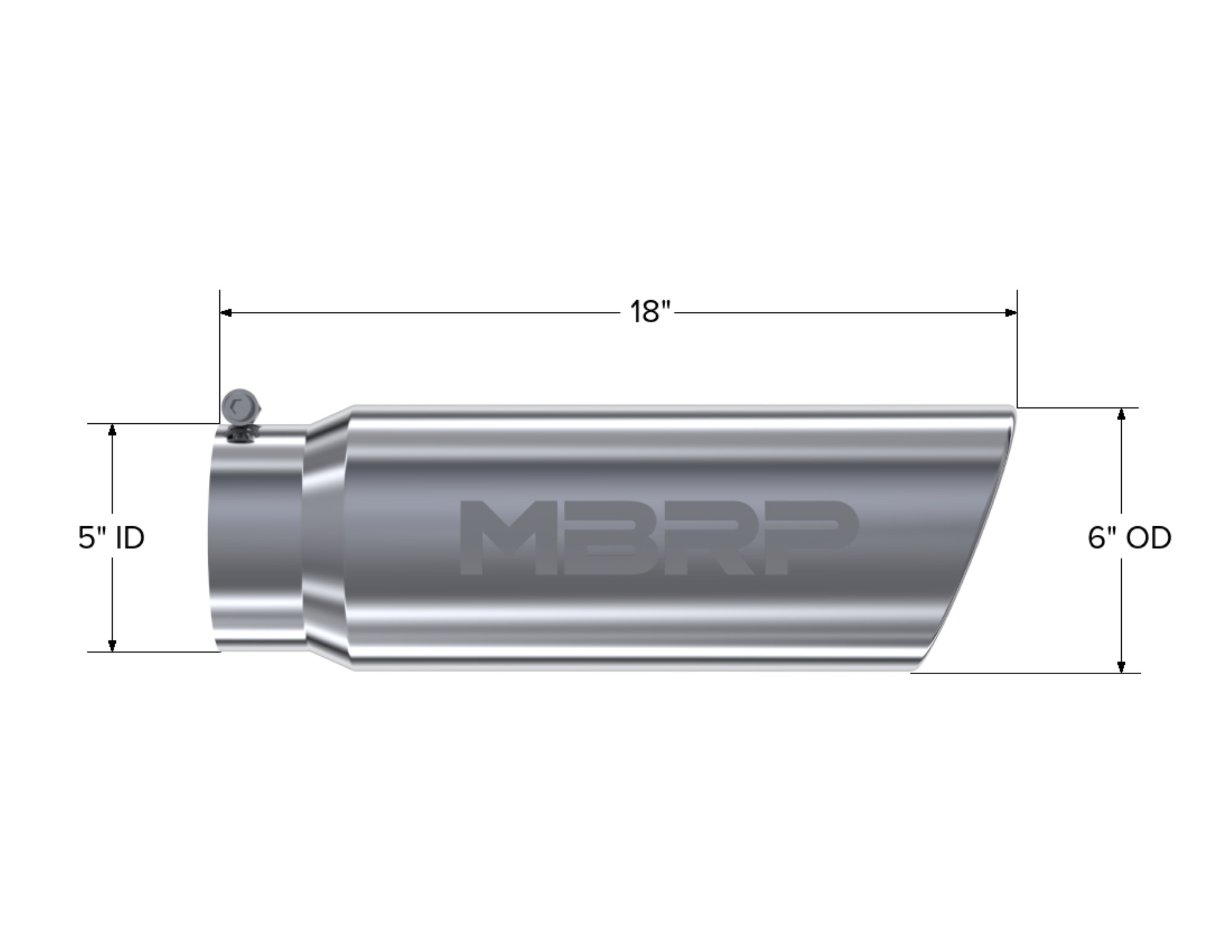 MBRP Exhaust Tip; 6in. O.D.; Angled Rolled End; 5in. Inlet 18in. In Length; T304