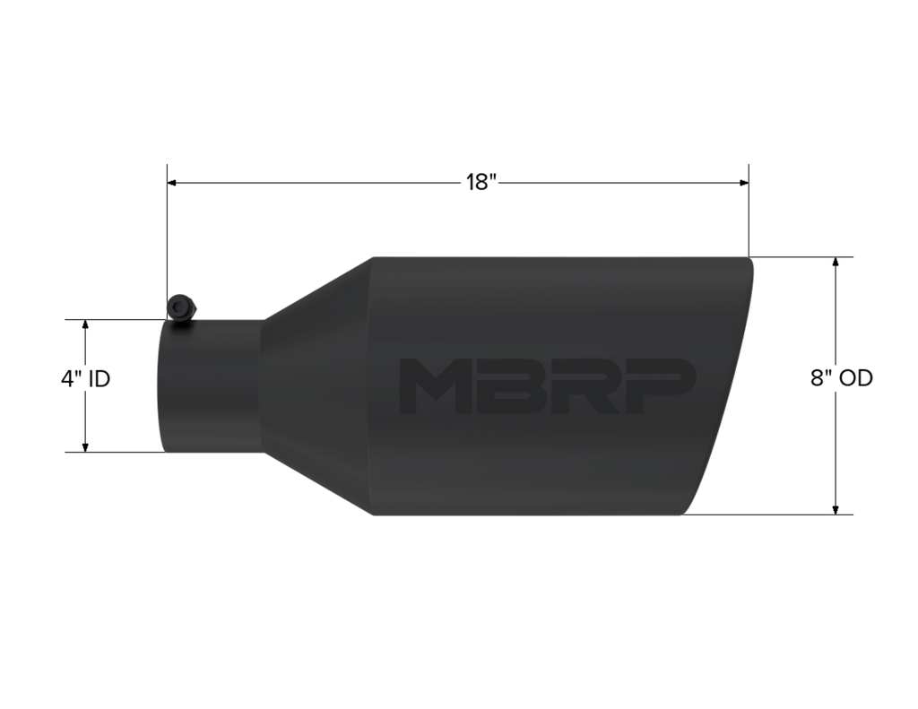 MBRP Exhaust Tip; 8in. O.D.; Rolled End; 4in. Inlet 18in. In Length; Black Coated