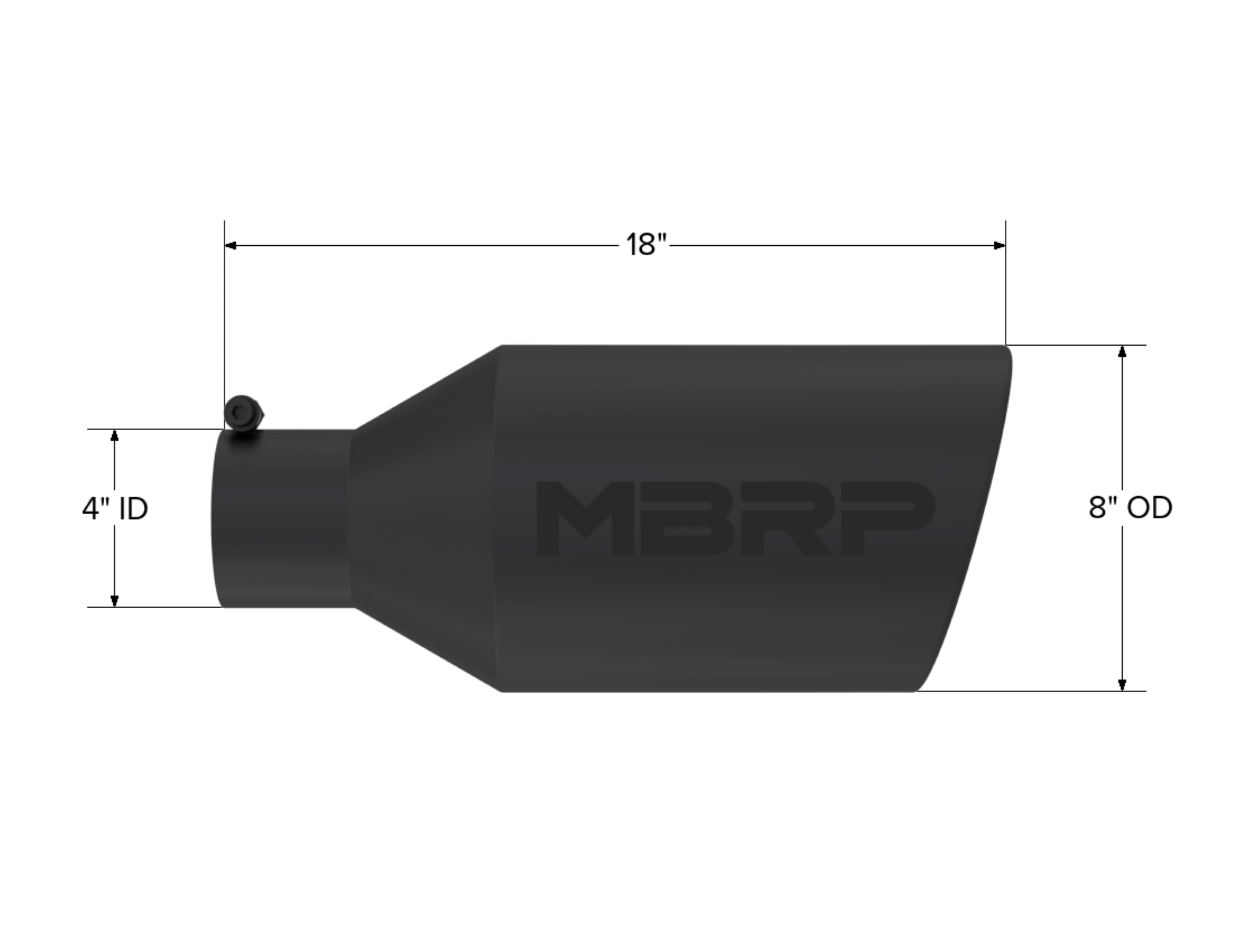 MBRP Exhaust Tip; 8in. O.D.; Rolled End; 4in. Inlet 18in. In Length; Black Coated