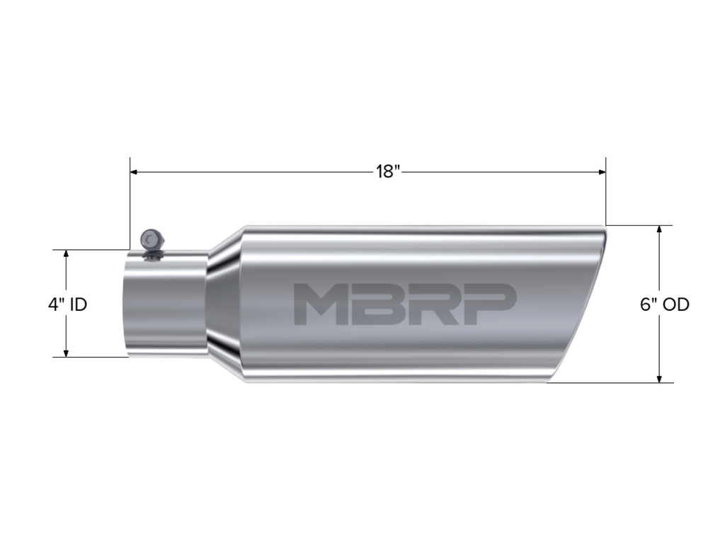 MBRP Exhaust Tip; 6in. O.D.; Rolled End; 4in. Inlet 18in. In Length; T304