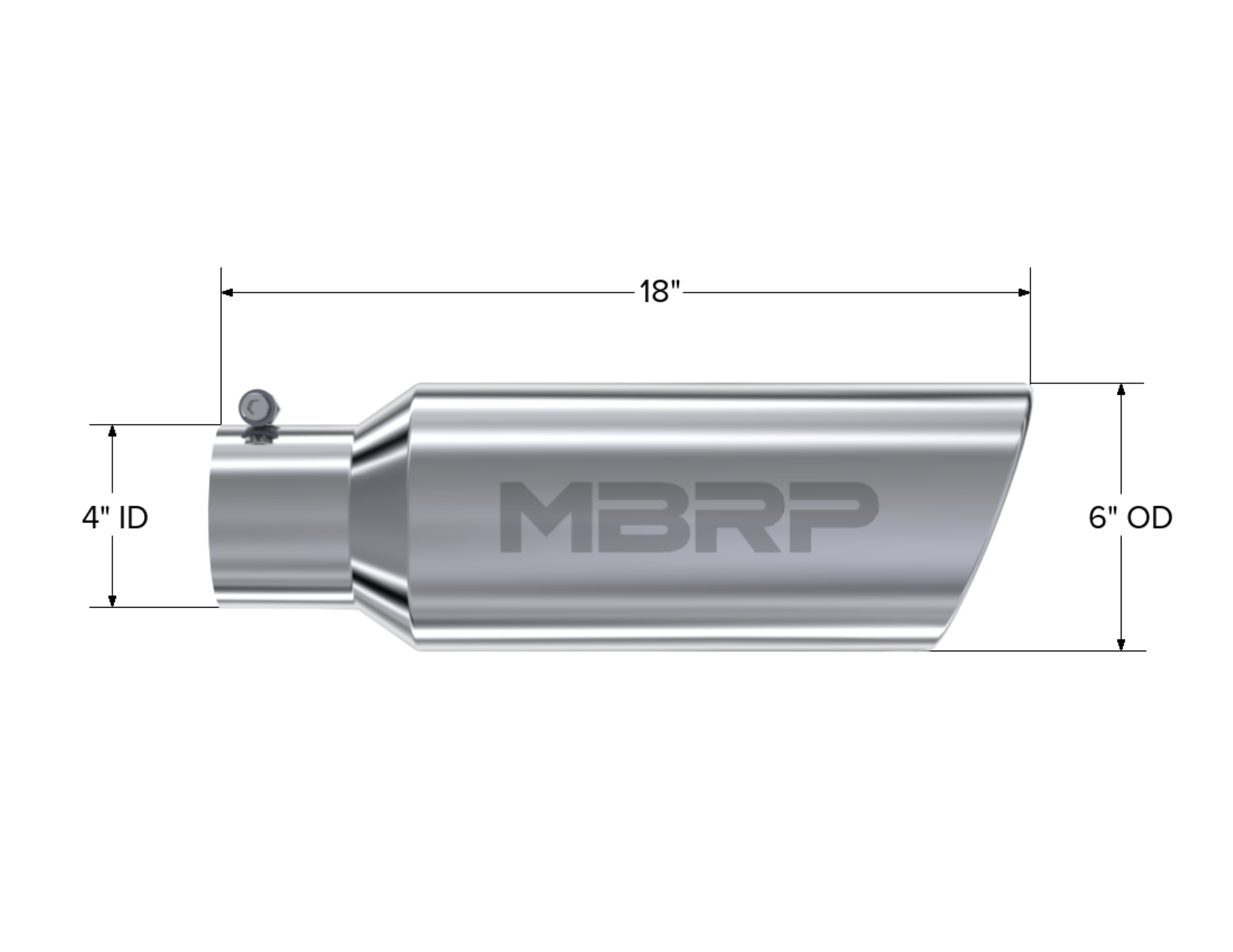MBRP Exhaust Tip; 6in. O.D.; Rolled End; 4in. Inlet 18in. In Length; T304