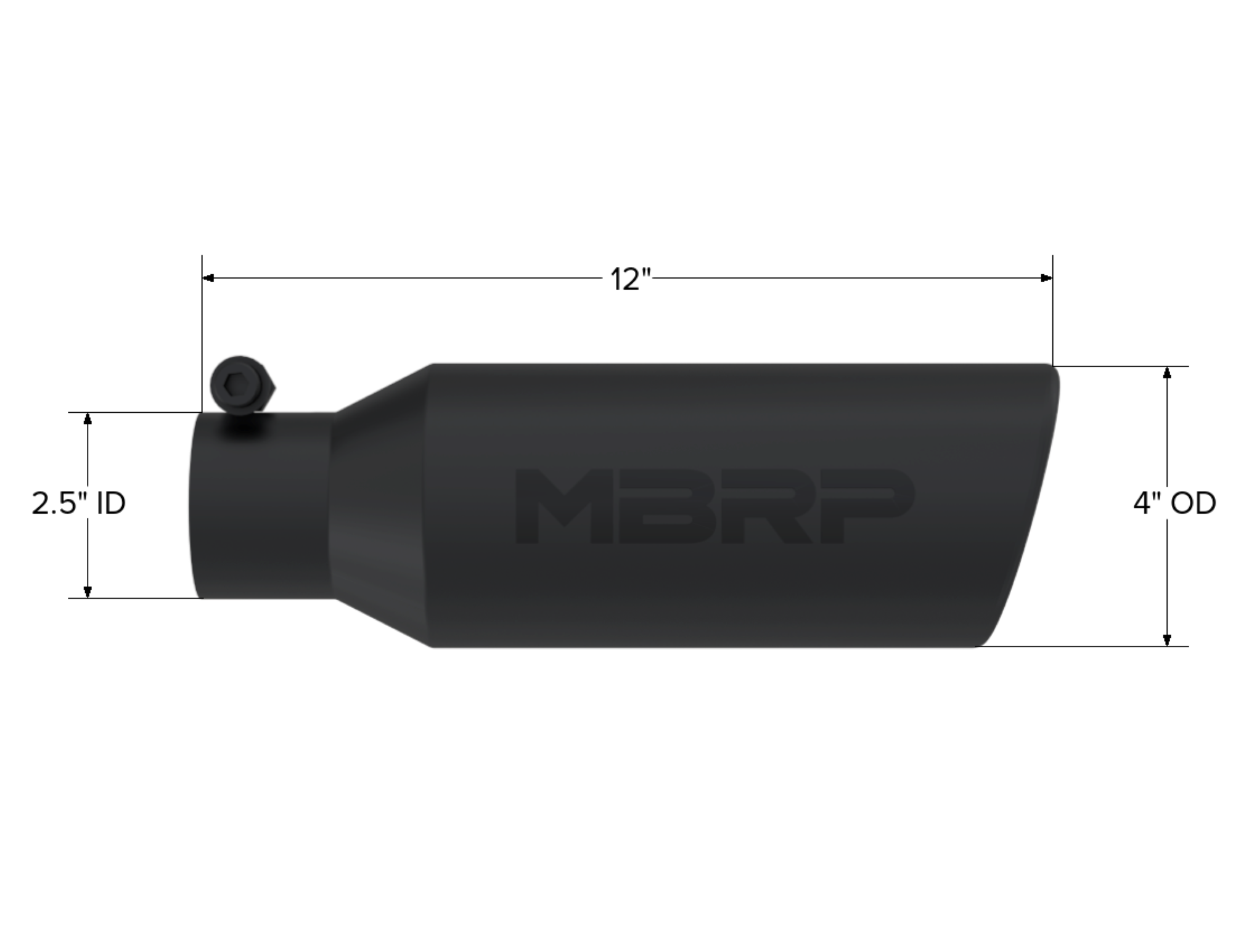 MBRP Exhaust Tip; 4in. O.D.; Angled Rolled End; 2.5in. Inlet; 12in. In Length; Black