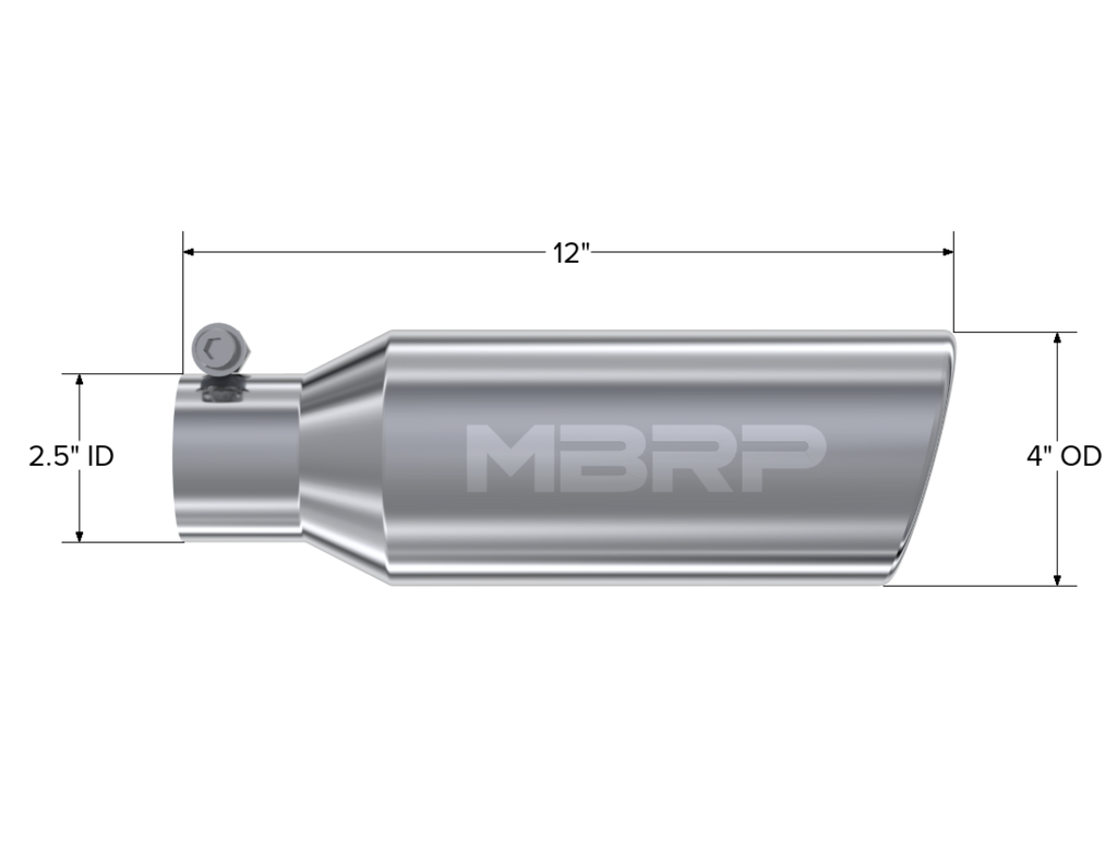 MBRP Exhaust 4in. OD; 2.5in. Inlet; 12in. In Length; Angled Cut Rolled End; Clampless-no Weld T304