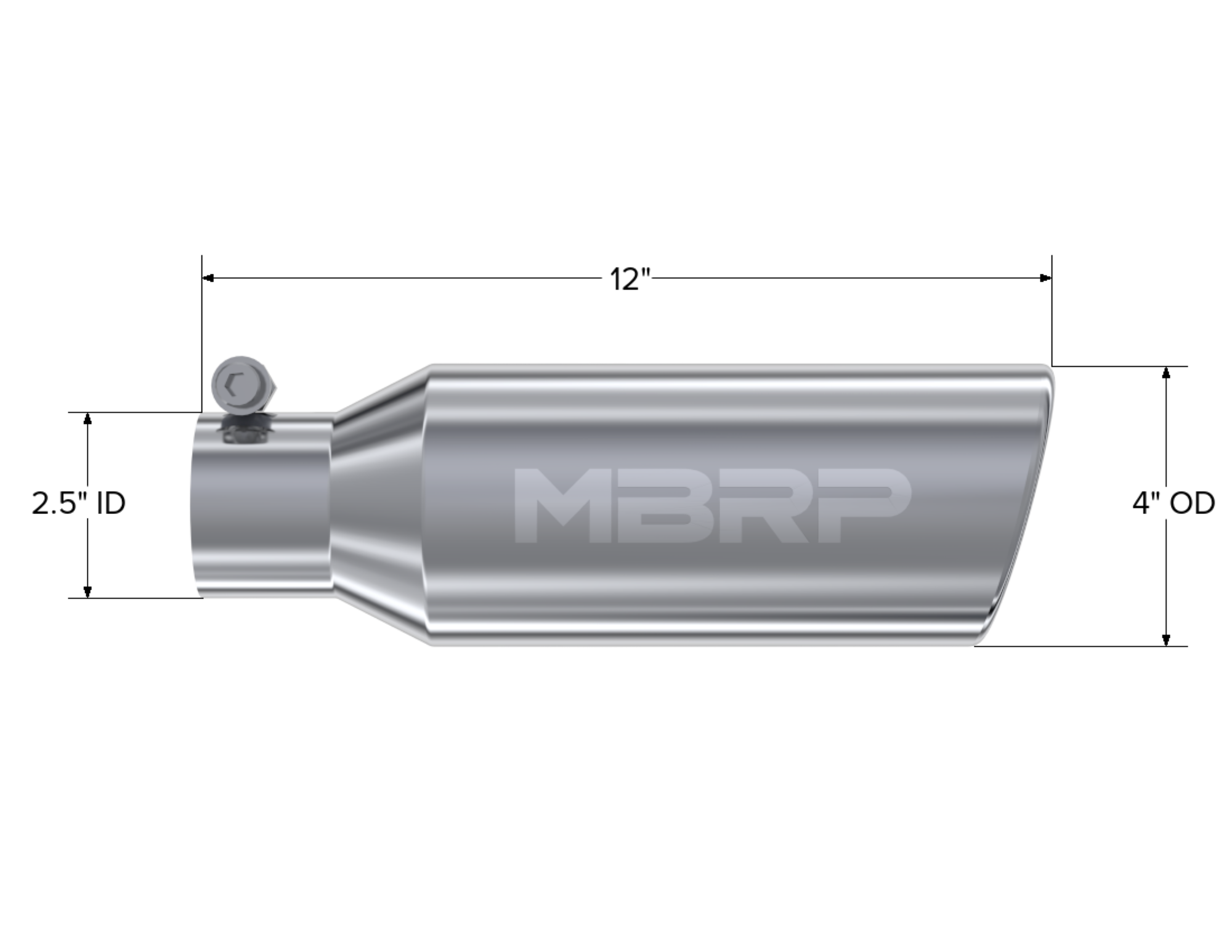 MBRP Exhaust 4in. OD; 2.5in. Inlet; 12in. In Length; Angled Cut Rolled End; Clampless-no Weld T304