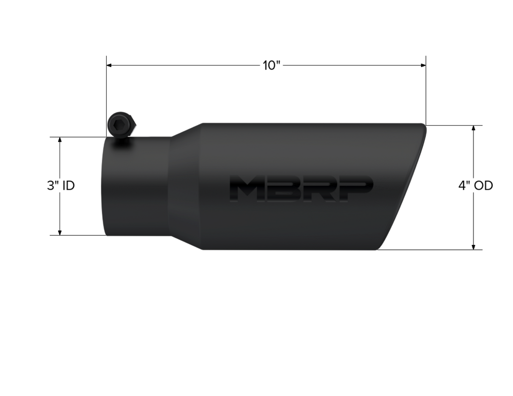 MBRP Exhaust Tip; 4in. O.D.; Angled Rolled End; 3in. Inlet; 10in. Length; Black