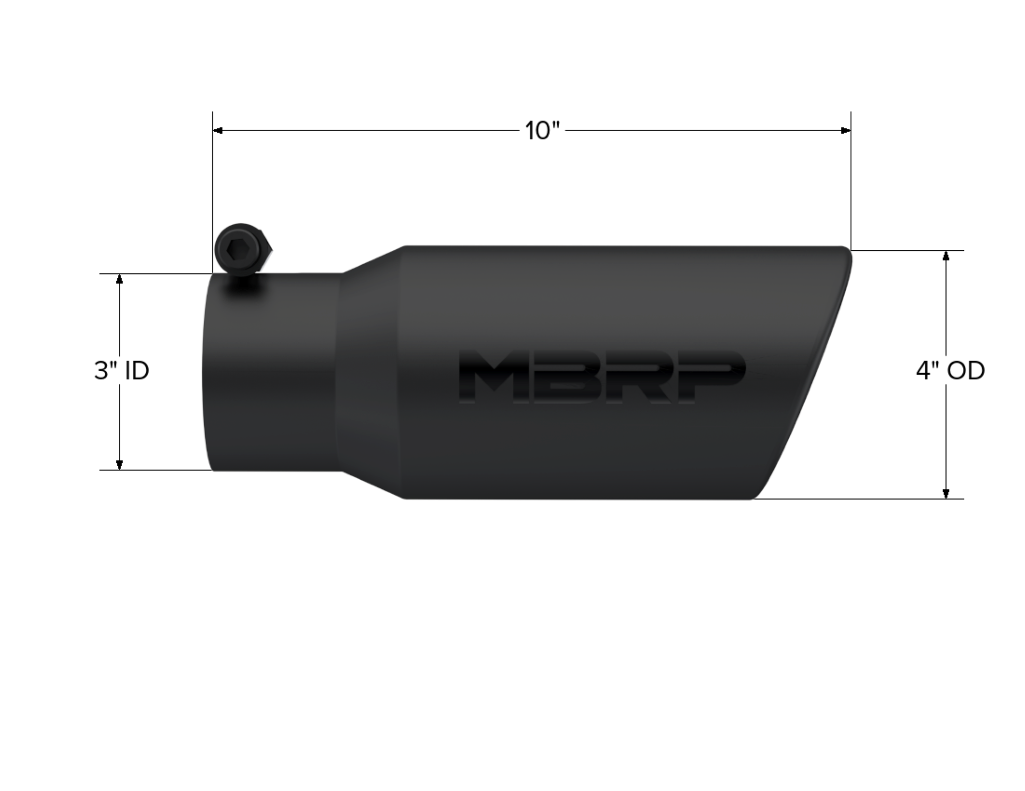 MBRP Exhaust Tip; 4in. O.D.; Angled Rolled End; 3in. Inlet; 10in. Length; Black