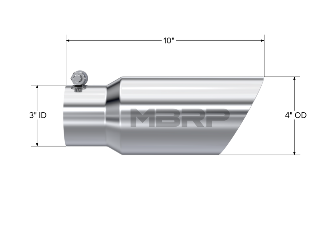 MBRP Exhaust Tip; 4in. O.D.; Dual Wall Angled; 3in. Inlet; 10in. Length; T304