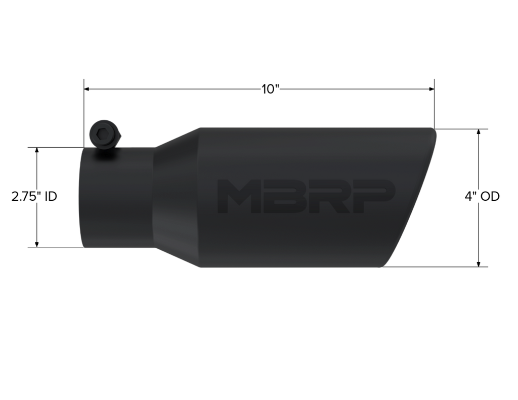 MBRP Exhaust Tip; 4in. O.D. Angled Rolled End 2 3/4in. Inlet 10in. Length; Black