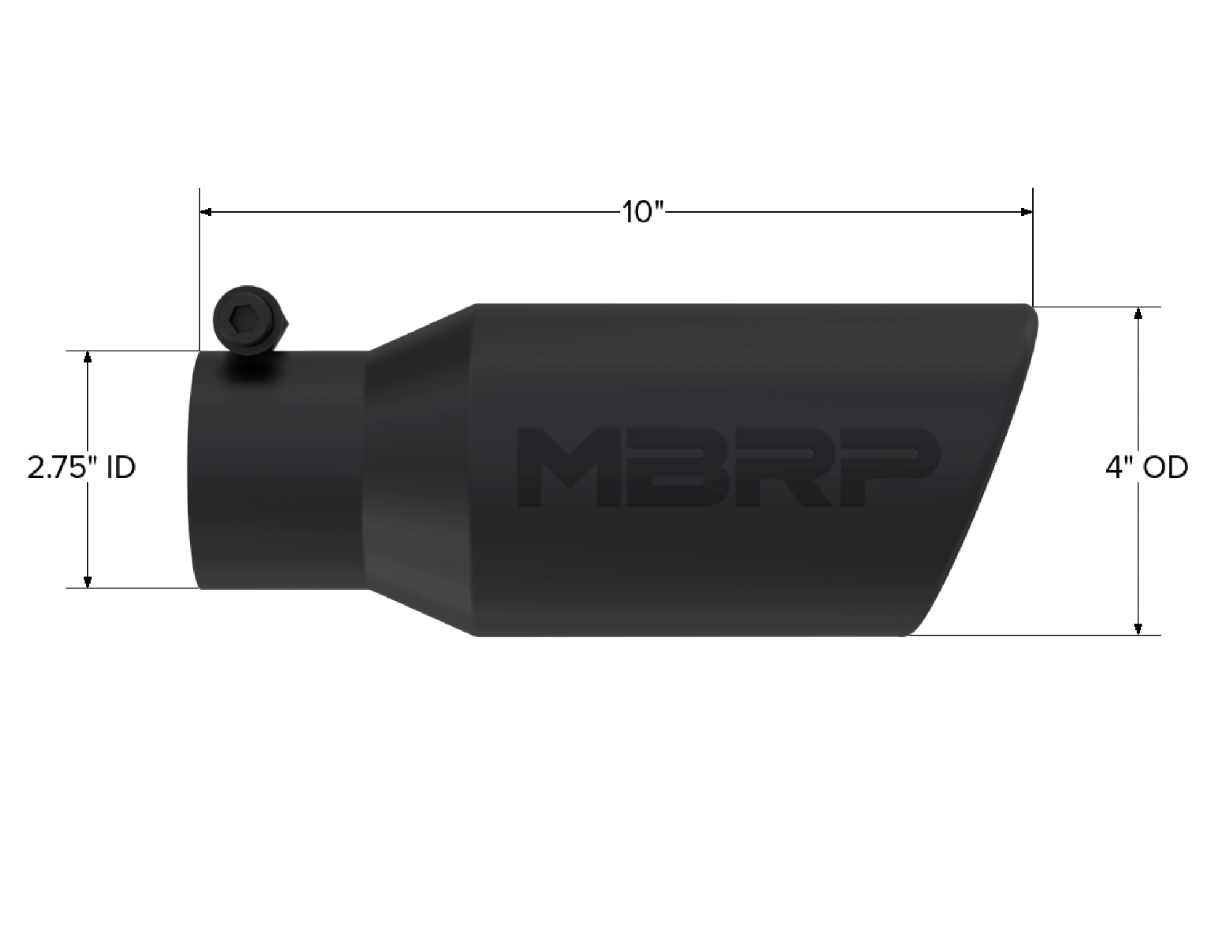 MBRP Exhaust Tip; 4in. O.D. Angled Rolled End 2 3/4in. Inlet 10in. Length; Black