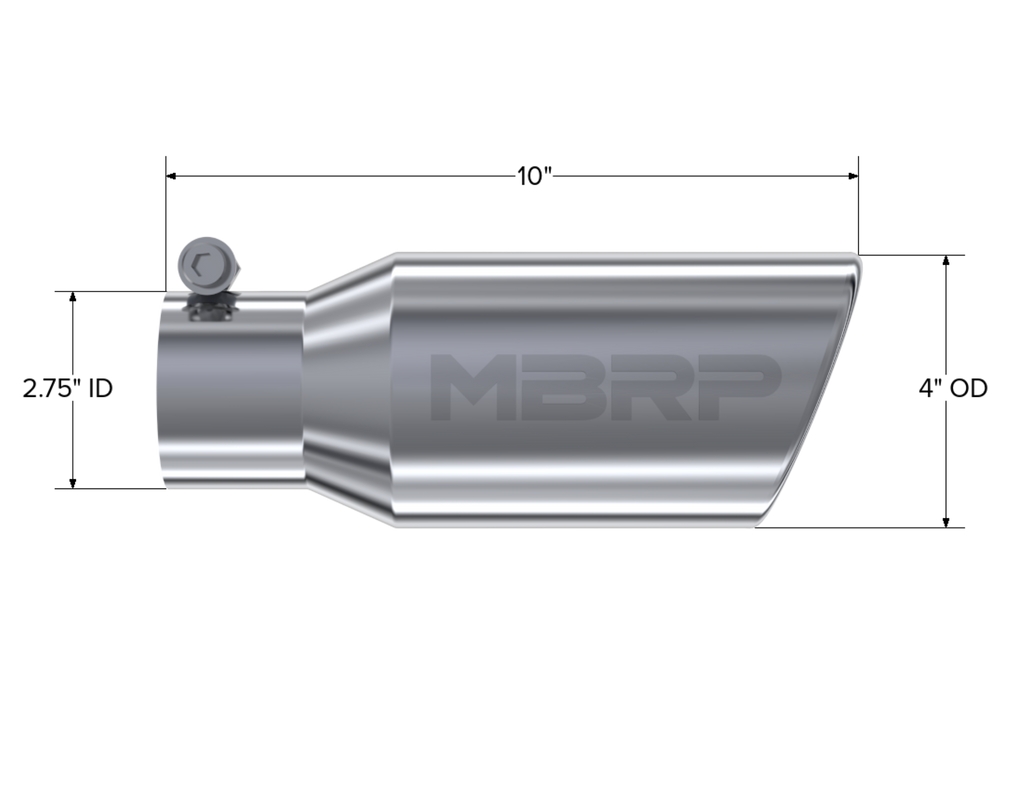 MBRP Exhaust Tip; 4in. O.D. Angled Rolled End 2 3/4in. Inlet 10in. Length; T304