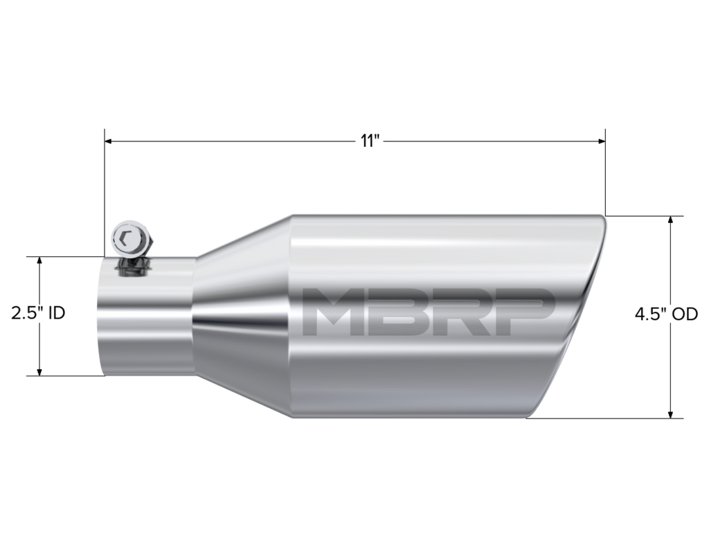 MBRP Exhaust Tip; 4 1/2in. O.D.; SW Angle Rolled End; 2 1/2in. Inlet 11in. In Length; T304