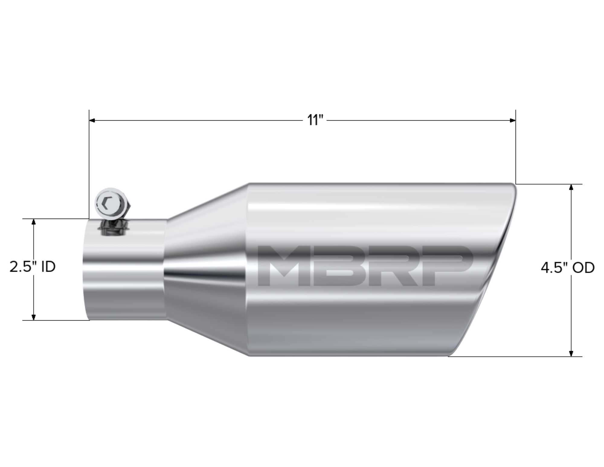 MBRP Exhaust Tip; 4 1/2in. O.D.; SW Angle Rolled End; 2 1/2in. Inlet 11in. In Length; T304