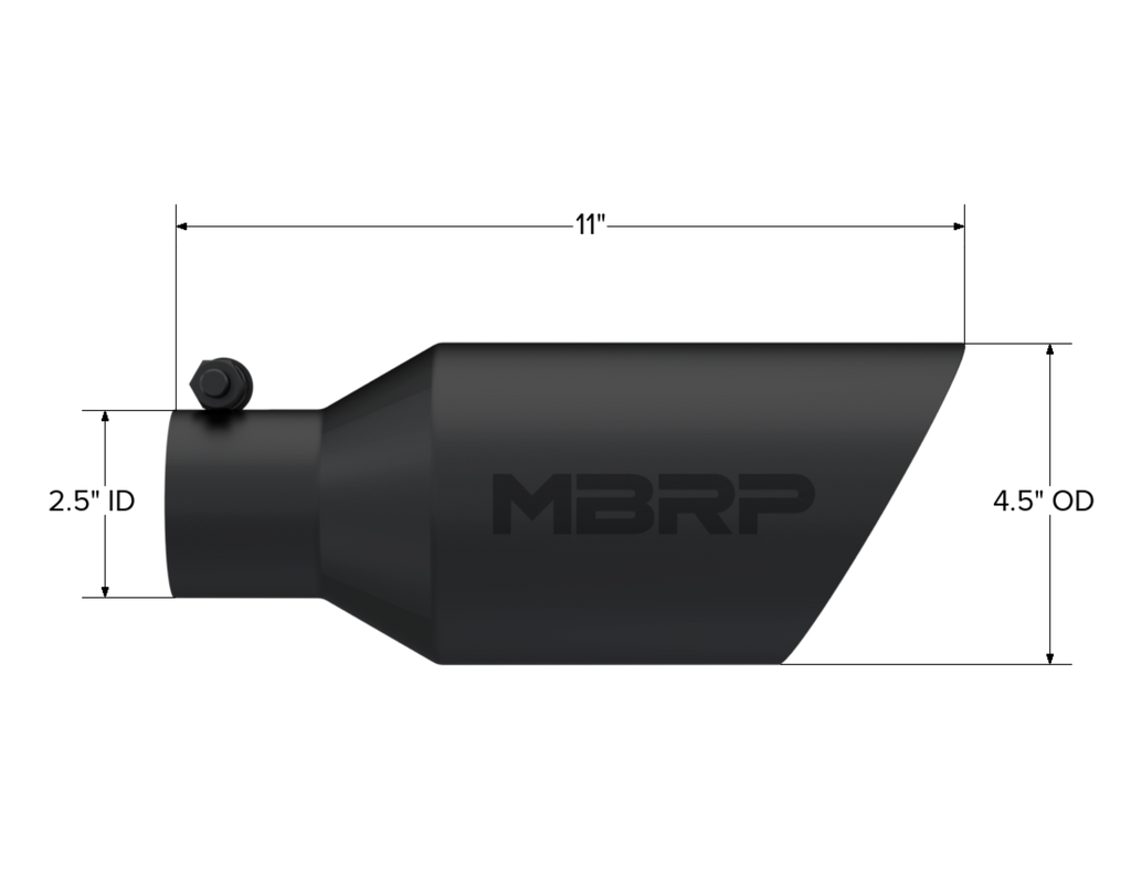 MBRP Exhaust Tip; 4 1/2in. O.D.; DW Angle Rolled End; 2 1/2in. Inlet 11in. In Length; Black Coated