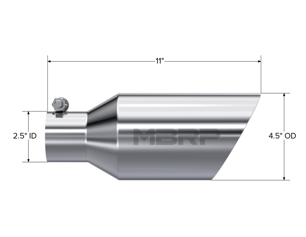 MBRP Exhaust Tip; 4 1/2in. O.D.; DW Angle Rolled End; 2 1/2in. Inlet 11in. In Length; T304