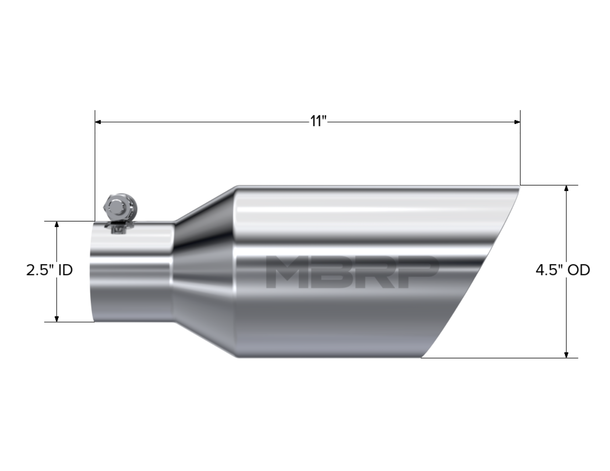 MBRP Exhaust Tip; 4 1/2in. O.D.; DW Angle Rolled End; 2 1/2in. Inlet 11in. In Length; T304
