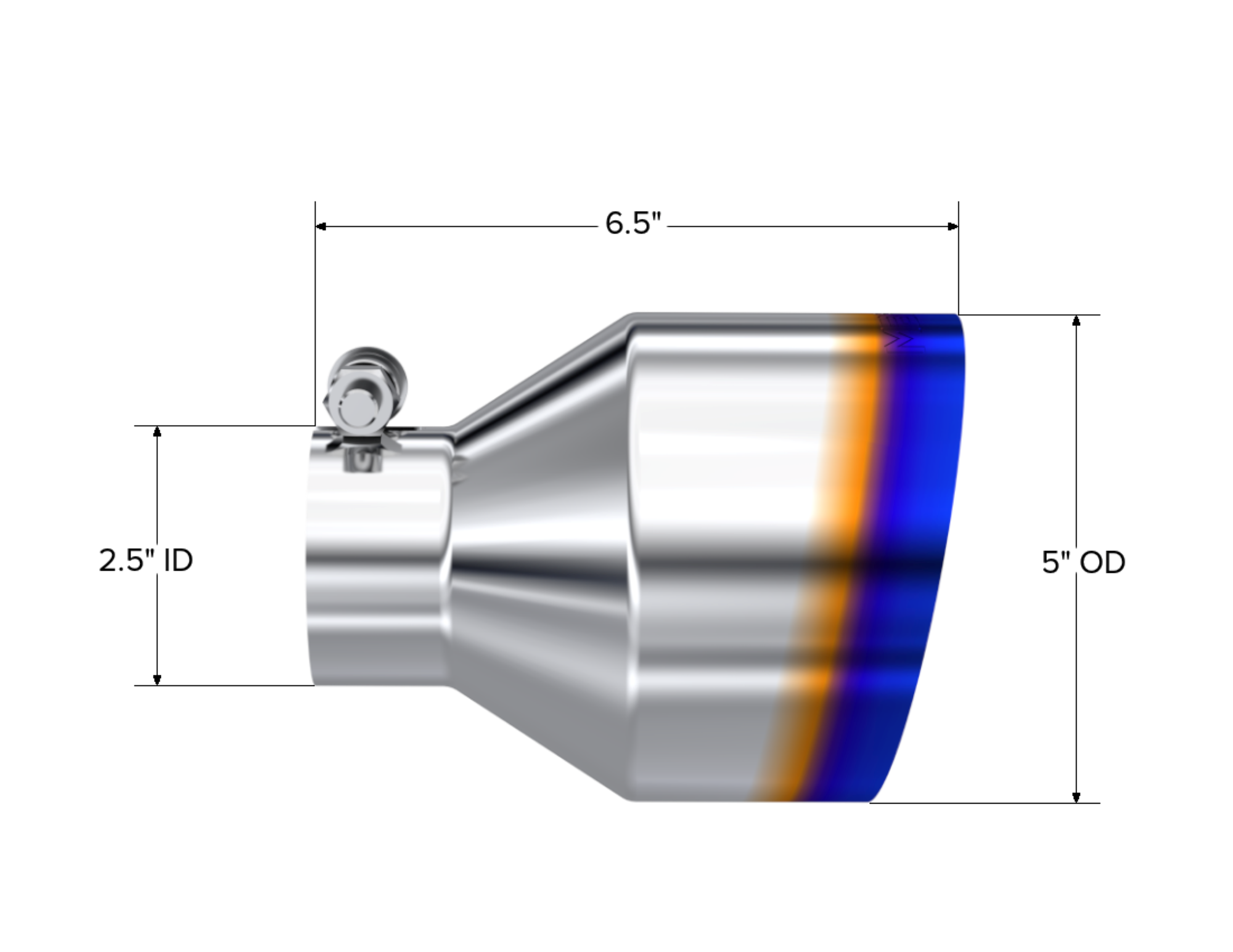 MBRP Exhaust Tip; 5in OD Out; 2.5in ID; 6.5in Length; Angle Cut; Single Wall; T304 BE