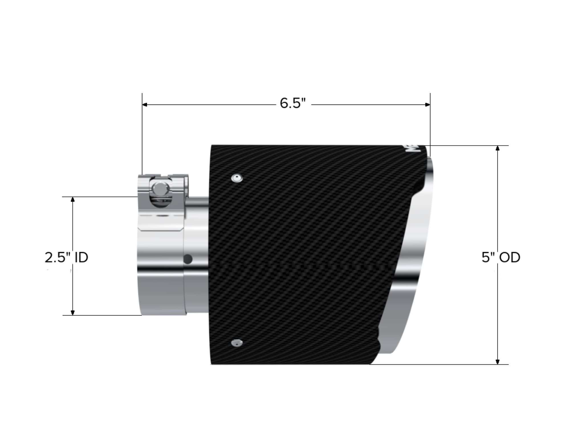 MBRP Exhaust Tip; 5in OD Out; 2.5in ID; 6.5in Length; Angle Cut; Dual Wall; Carbon Fiber