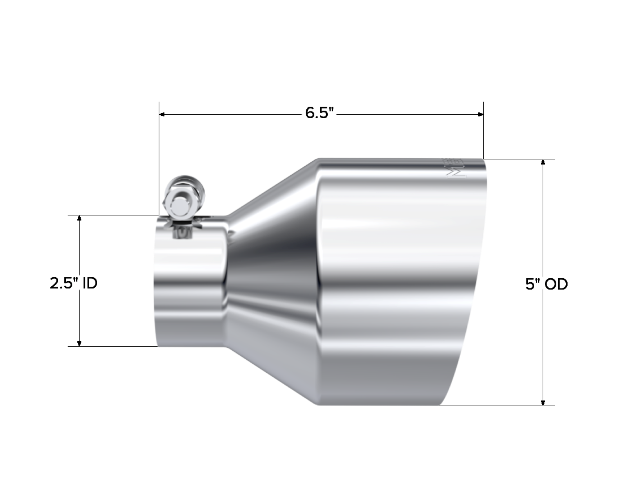 MBRP Exhaust Tip; 5in OD Out; 2.5in ID; 6.5in Length; Angle Cut; Single Wall; T304