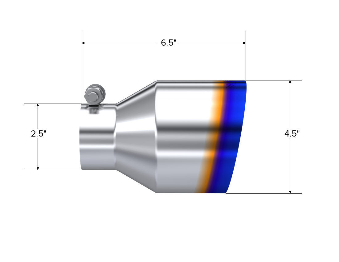 MBRP Exhaust Tip; 4.5in OD Out; 2.5in ID; 6.5in Length; Angle Cut; Single Wall; T304 BE