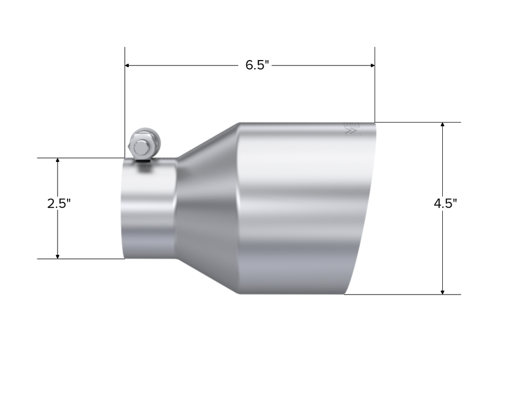 MBRP Exhaust Tip; 4.5in OD Out; 2.5in ID; 6.5in Length; Angle Cut; Single Wall; T304