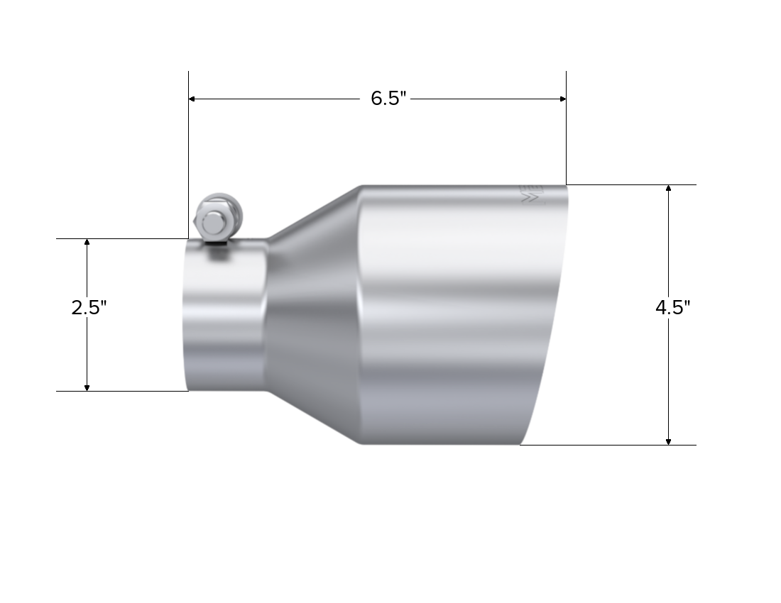 MBRP Exhaust Tip; 4.5in OD Out; 2.5in ID; 6.5in Length; Angle Cut; Single Wall; T304