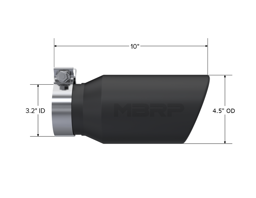 MBRP Exhaust 4.5in. OD; 3.2in. Inlet; 10in. In Length; Angled Cut Rolled End; BLK