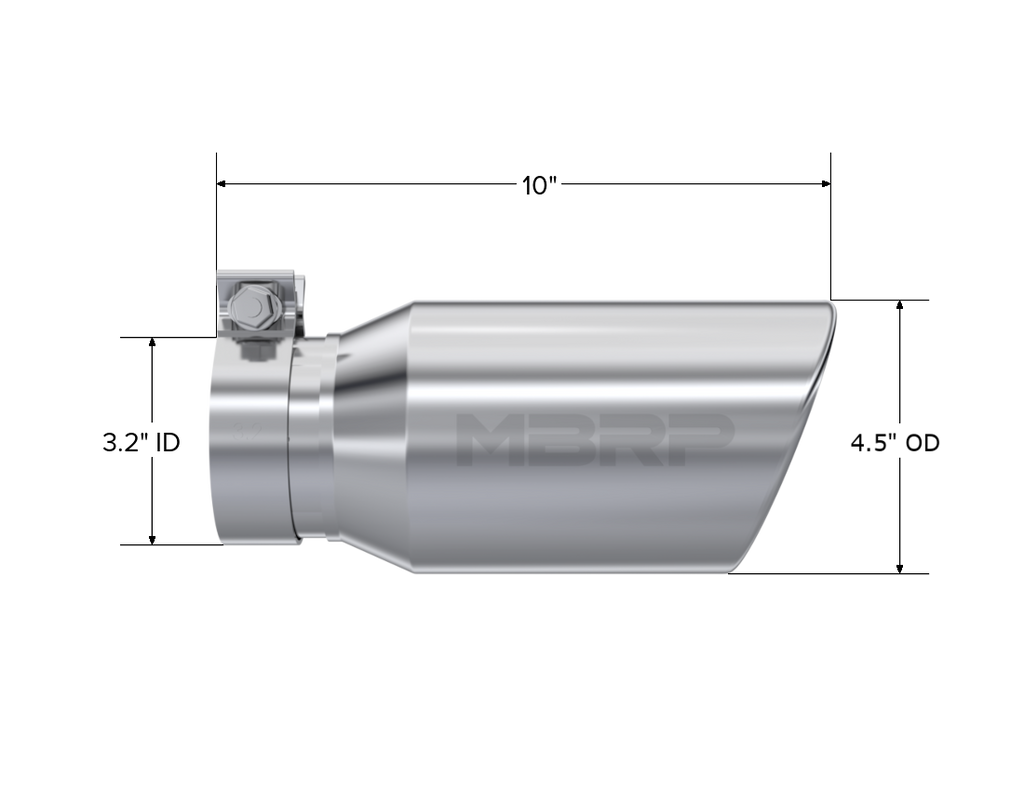 MBRP Exhaust 4.5in. OD; 3.2in. Inlet; 10in. In Length; Angled Cut Rolled End; T304